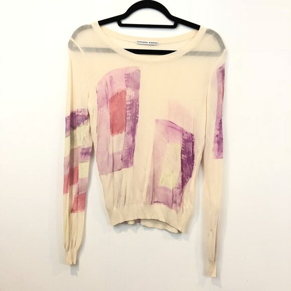 Liviana Conti Womens Abstract Print Long-Sleeve Sheer Sweater Top Size M READ - Picture 6 of 9